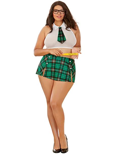 Dreamgirl Sexy School Girl Costume W Plaid Skirt Green White Tartan