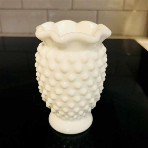 Fenton Hobnail 1950 S White Milk Glass Miniature Vase 3 7 8 Tall