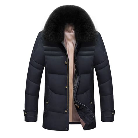 winter jacket men solid high quality jackets mens white duck  coat parkas  real fox