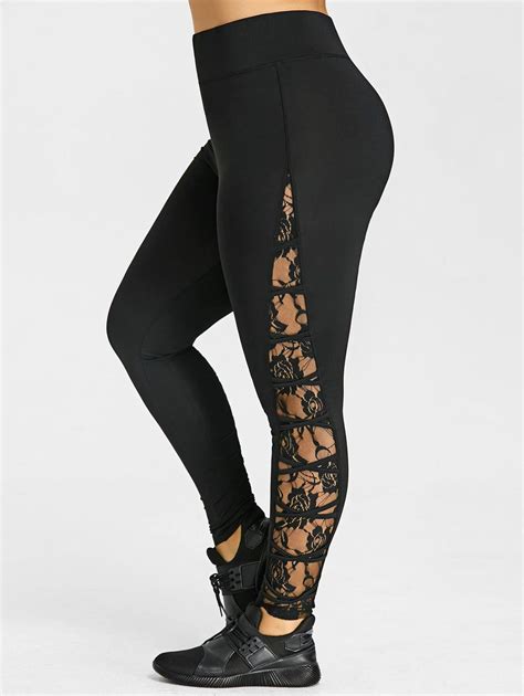 women s high waist elastic leggings w lace floral side design with