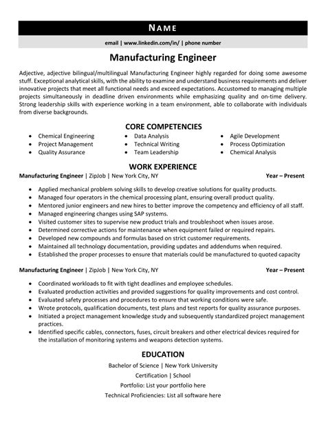 manufacturing engineer resume   expert tips zipjob