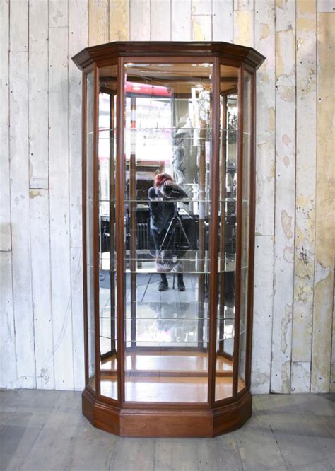 sale vintage hexagonal mahogany vitrine display case