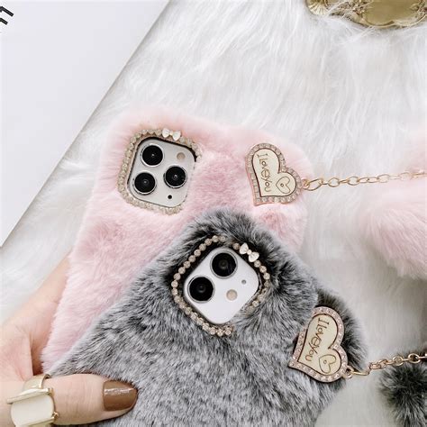 for iphone 12 11 pro max xr x 7 8 girl cute heart fluffy soft warm