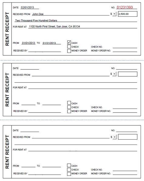 printable rent receipt   form