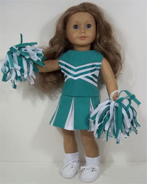 3pc Sea Green Cheer Cheerleader Doll Clothes Pom Poms For 18 American