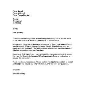 letter  notify creditors  death template