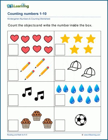 preschool kindergarten numbers counting worksheets printable