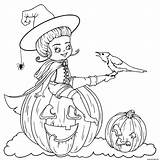 Sorciere Corbeau Citrouilles Depositphotos Mignonne sketch template