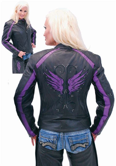 purple wings leather motorcycle jacket  women lpur motorcycle jacket women motorcycle