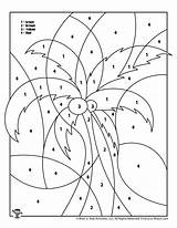 Color Number Palm Tree Summer Coloring Pages Kids sketch template
