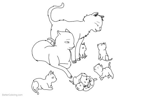 cat coloring pages family outlined  rjtheawsome  printable