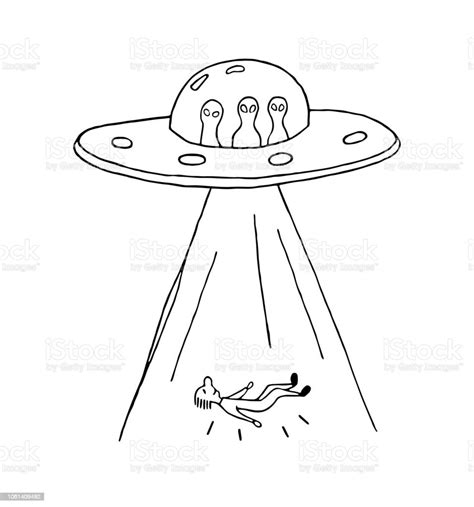 ufo abduction of a human with flying saucer stock illustration