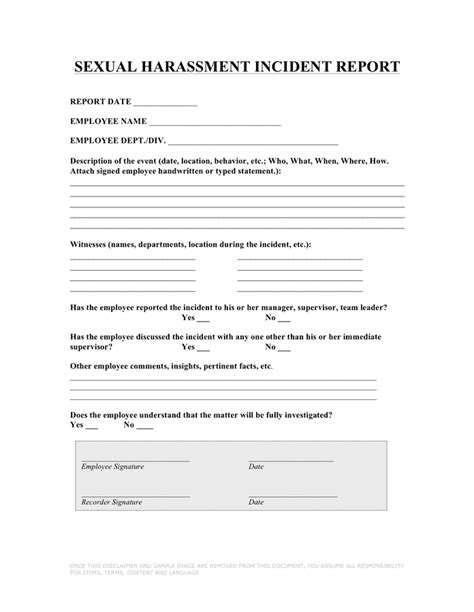 sexual harassment incident report form in word and pdf formats free