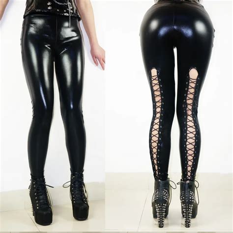 shipping legging black ripped faux leather sexy leggings high quality women leggings hot