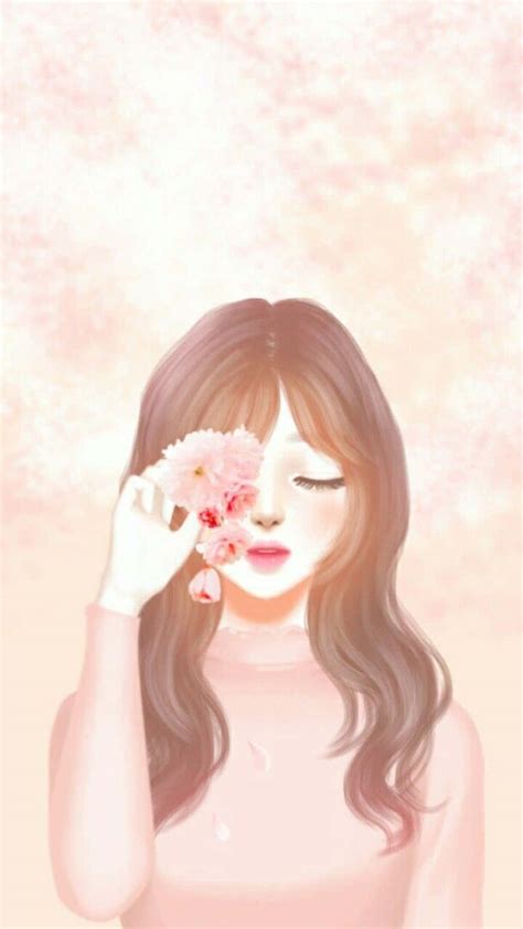 Download Korean Anime Girl Hiding Eye With Flower Wallpaper