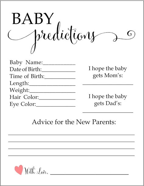 cute baby predictions baby shower game  pink heart set   baby shower guest book