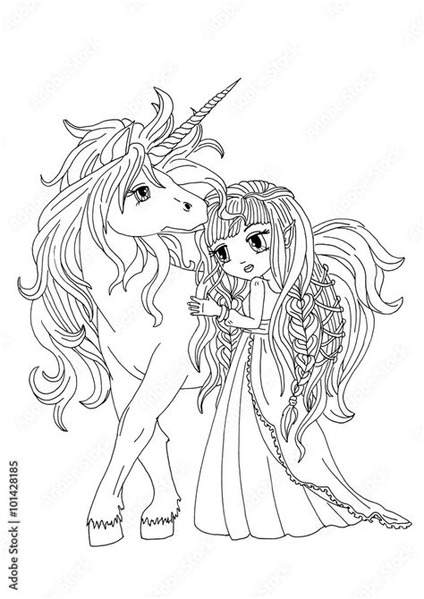 coloring page  lady   unicorn stock illustration adobe stock