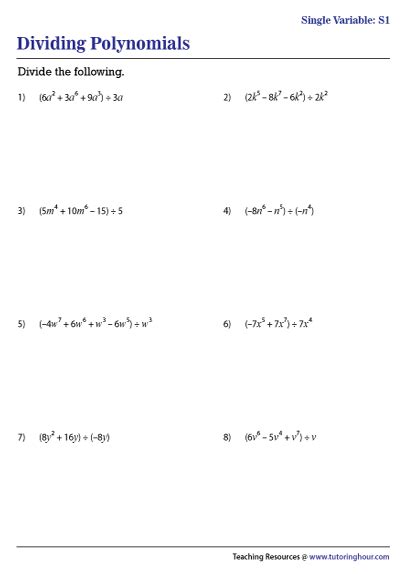 divide polynomials worksheet