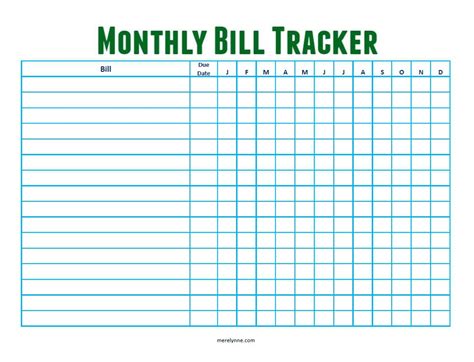 printable monthly bill tracker template printable templates