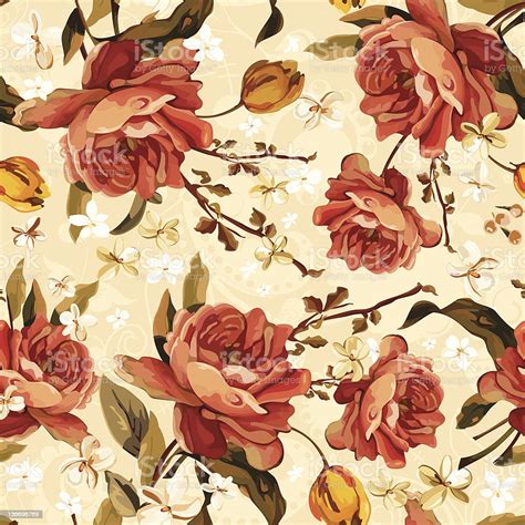 vintage floral seamless vector pattern of the beautiful roses stock