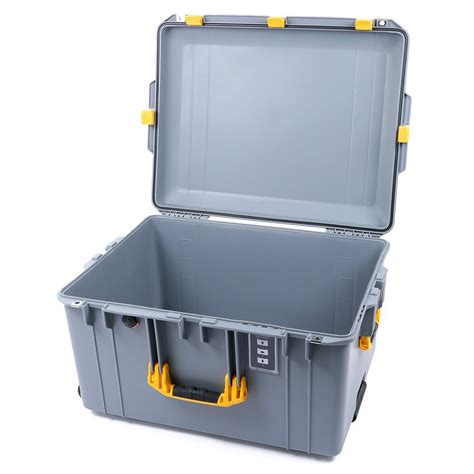 pelican  air case silver  yellow handles latches