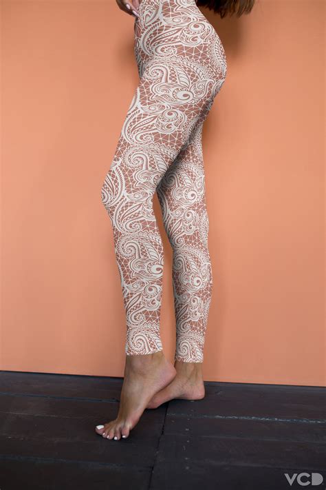 Paisley Lace Leggings Womens Lace Printed Leggings Lace Pattern Yoga