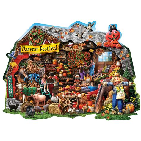 fall harvest barn  piece shaped jigsaw puzzle bits  pieces