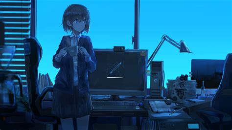 Short Haired Female Anime Character Computer Office Cup Lamp Hd