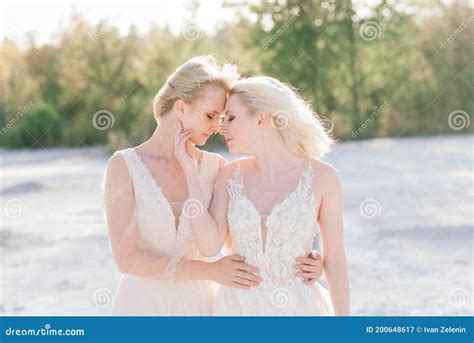 Beautiful Lesbian Couple Hugging Love And Passion Between The Two