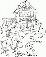 Coloring School Schoolhouse Library Clipart Colouring Children Pages sketch template