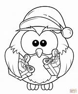 Christmas Coloring Owl Pages Cute Kids sketch template