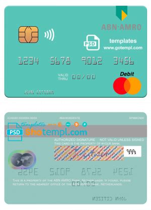netherlands abn amro bank mastercard credit card template  psd format