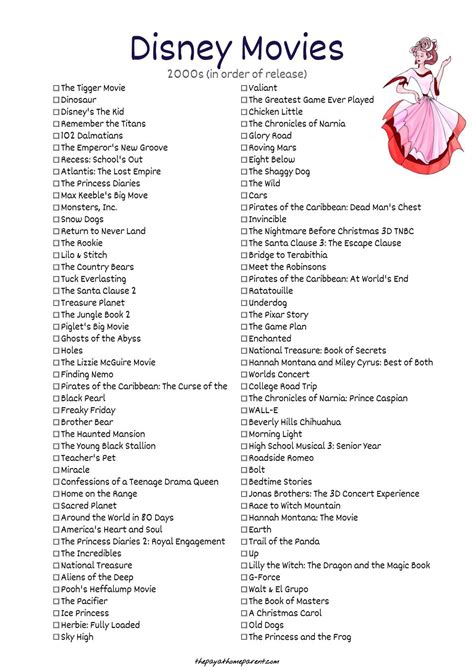 disney movies list   films  printable checklists disney movies list disney