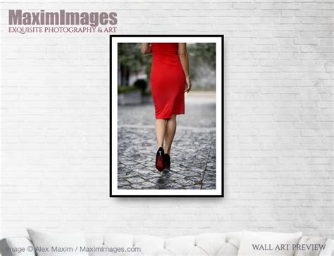 Art Print Of Sexy Woman Wearing Red Dress And High Heels Walking On