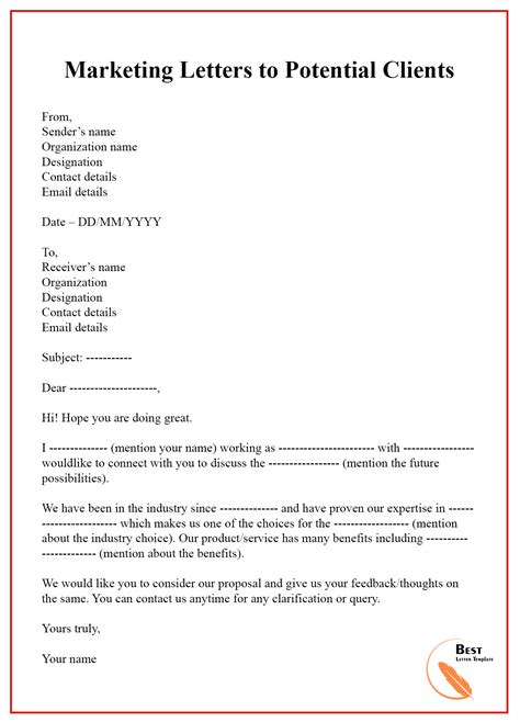 marketing letter template format sample