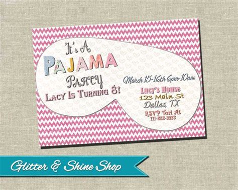printable pajama party invitation pajama  glitterandshineshop