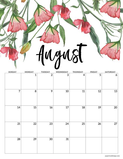 printable  floral calendar paper trail design