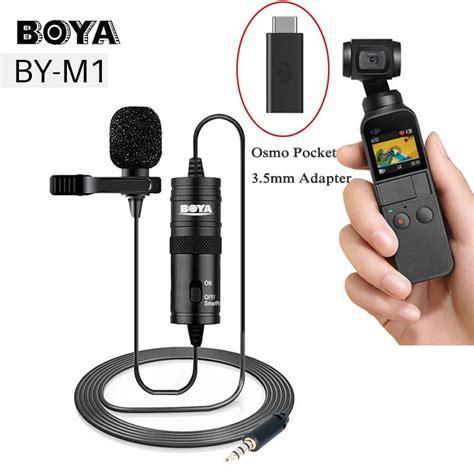 dji osmo pocket mm mic adapter boya   clip  lavalier microphone vlogging setup trs plug