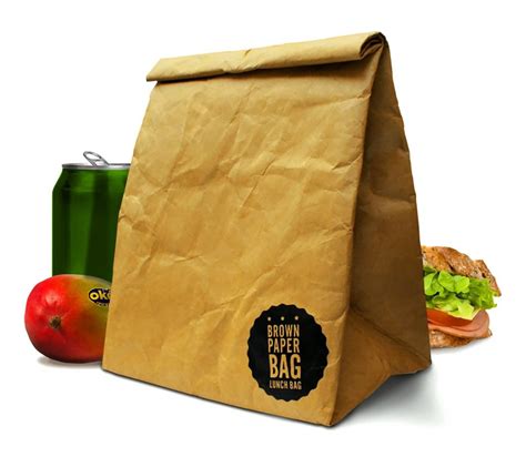 brown paper bag insulated  reusable lunch bag  green head