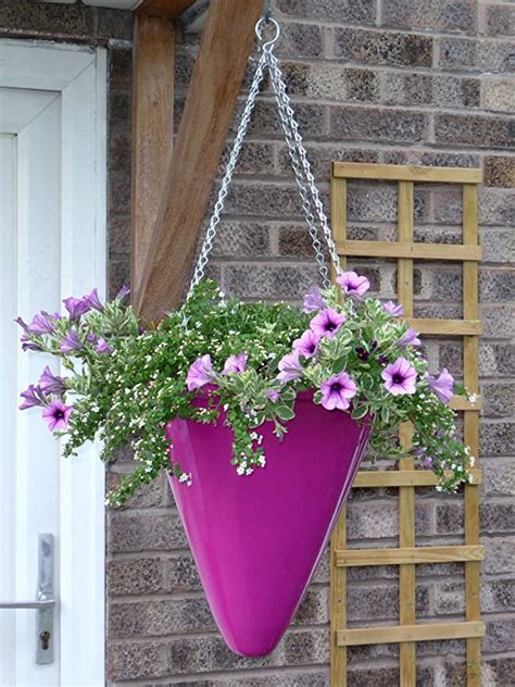 White Hanging Baskets Modern Fibreglass Conical Shaped Planters With