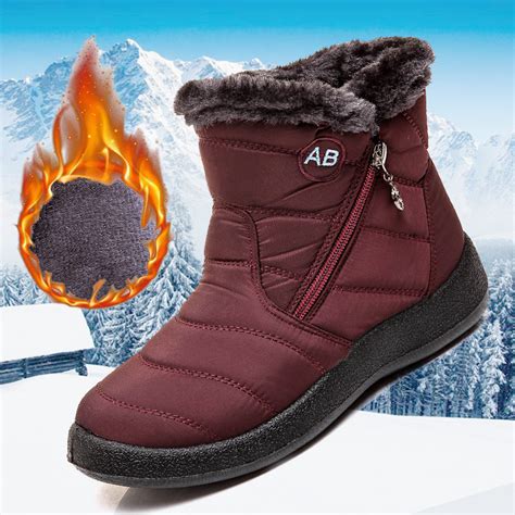 Womens Fur Lined Snow Ankle Boots Ladies Winter Warm Waterproof Flat