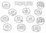 Coloring Donuts Template Outline Elements Vector Doodle Drawn Hand Book Set Illustration Game Kids Stock sketch template