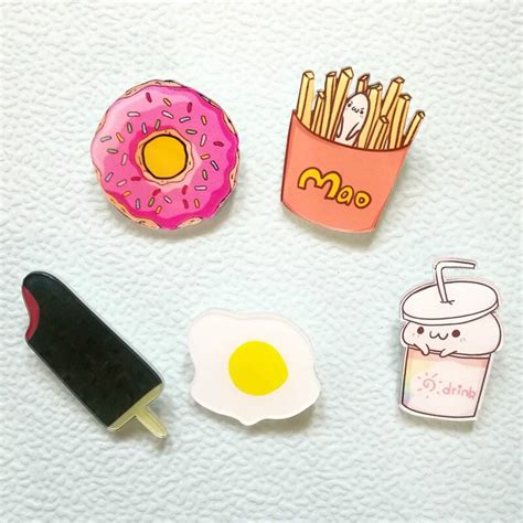 5 pc packing cartoon food drink acrylic pin badge clothes badges