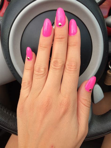acrylic nail design pink acrylic fushia pink nails oval nails nail design pinterest