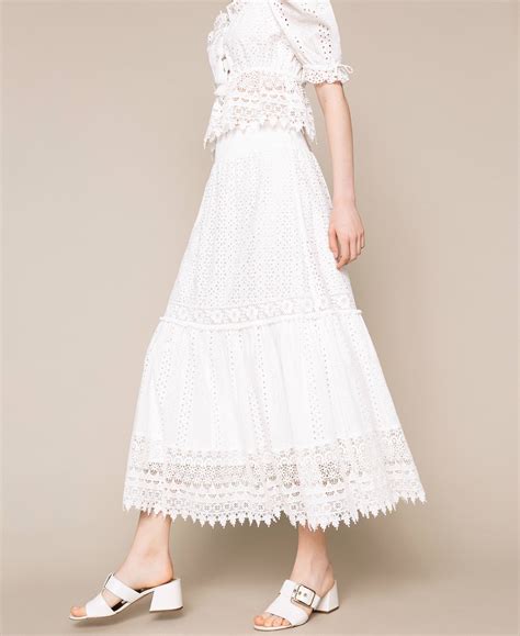broderie anglaise long skirt  lace woman white twinset milano