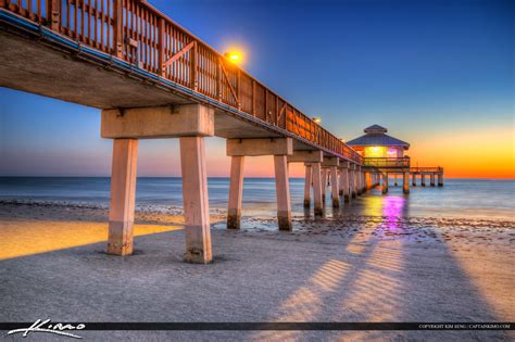 fort myers beach pier  sunset hdr photography  captain kimo
