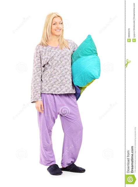 blond girl in pajamas holding a pillow stock image image of hold posing 38695079