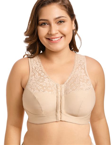 delimira women front closure bra full coverage wirefree lace plus size