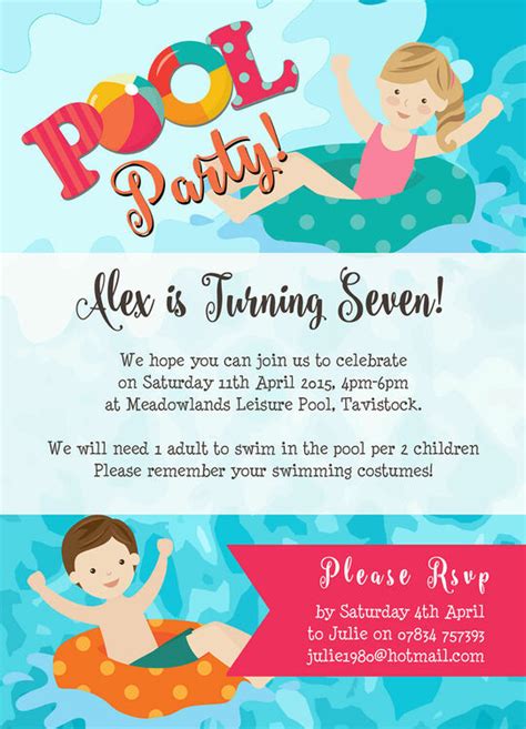 Swimming Pool Party Invitation From £0 80 Each