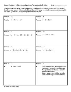 circuit training solving linear equations variable   sides